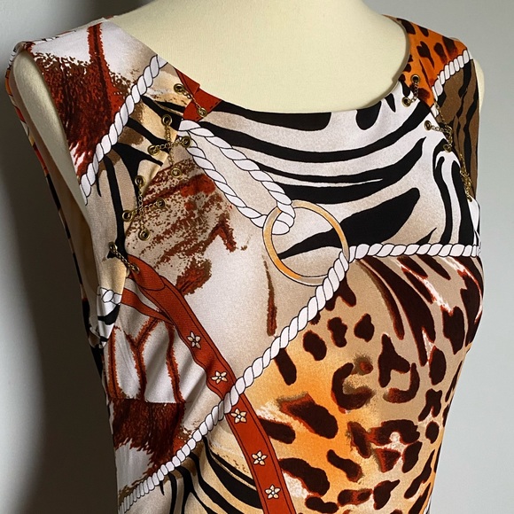 Cache Black, Tan & White Animal Print Dress Excellent Medium Size - Picture 2 of 8